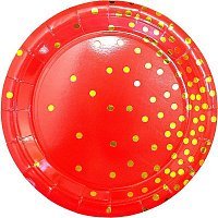 Тарелки праздничные конфетти красные 23см Тарелки праздничные конфетти красные 23см