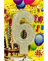 Свічка цифра 6 (срібло) Свічка цифра 6 (срібло)