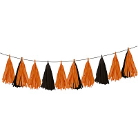 Праздники|Декорации на Хэллоуин|Гирлянды|Гирлянда Тассел черно-оранжевая