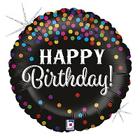 Повітряні кульки|Шарики на день рождения|Чоловікові|Куля фольгована 18" HB конфетті на чорному тлі