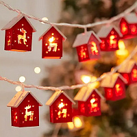 Гирлянда LED Домики красные USB