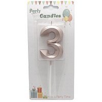 Свеча цифра грани на пике 3 (розовое золото)