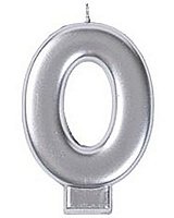 Свеча цифра 0 сатин (серебряная)