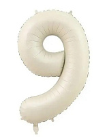 Шар цифра 9 фольга 66 см (слоновая кость)