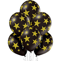 День Рождения|Тема Звезды|Воздушный шар Звезды черно-золотые 14" 