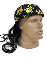 Бандана пирата с волосами черная с золотом