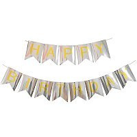 Гирлянда флаги Happy Birthday (серебряная)