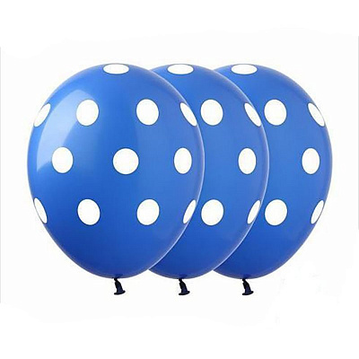 Воздушный шарик горошек сине-белый 12"