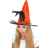 Праздники|Halloween|Шляпы на Хэллоуин|Колпак ведьмы с пером (красный)