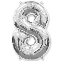 Повітряні кульки|Шары фольгированные|Цифри|Куля цифра 8 фольгована люкс 66 см (срібло)