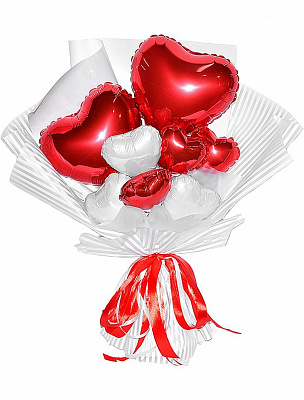 Букет из мини фигур Сердца (бело-красные)