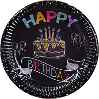 Тарелки Happy Birthday торт неон 10 шт