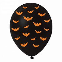 Праздники|Halloween|Воздушные шары на Хэллоуин|Воздушный шар 30 см Летучие Мыши (черно-оранжевые)