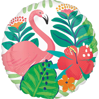 Шар фольга 18" Фламинго джунгли