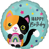 Воздушные шарики|Шарики на день рождения|Мальчику|Шар фольга 45см Кошечка с радугой