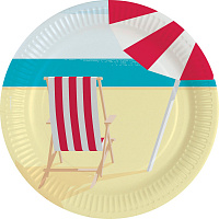 Тематические вечеринки|Морская тема|Сервировка стола|Тарелки Пляж 23см