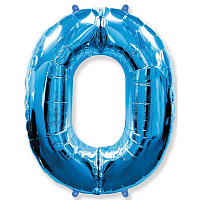 Воздушные шарики|Цифры|Синие и Голубые|Шар цифра 0 фольга 90см люкс (синяя)