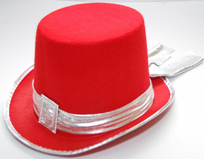Шляпа цилиндр красная с серебряной лентой и пряжкой