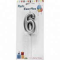 Свеча цифра на пике 6 (серебряная)