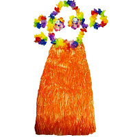 Тематические вечеринки|Гавайская вечеринка|Гавайские костюмы и аксессуары|Гавайский костюм с длинной юбкой (оранжевый)