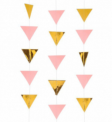 Гирлянда треугольники (розово-золотая) 2,5м