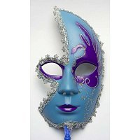 Маска пів-обличчя на палочці блакитна