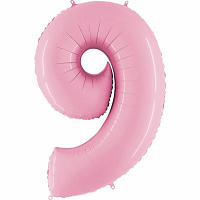 Воздушные шарики|Цифры|Розовые и Малиновые|Шар цифра 9 фольга пастель 90см люкс (розовая)