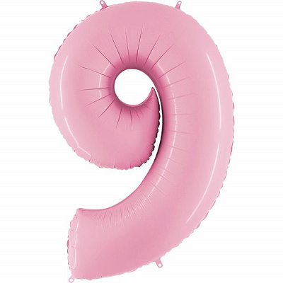 Шар цифра 9 фольга пастель 90см люкс (розовая)