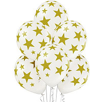 День Рождения|Тема Звезды|Воздушный шар Звезды бело-золотые 14" 