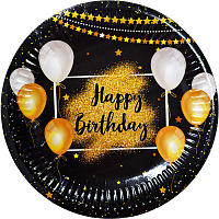 Тарелки Happy Birthday черно-золотые 10 шт
