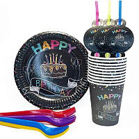 Набір посуду Happy Birthday торт неон 10 од