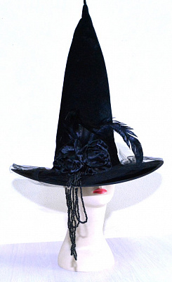 Шляпа ведьмы с бусами (черная)