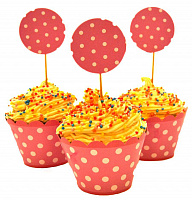 Тематичні вечірки|Вечеринка Pin-up Party |Сервіровка столу|Топпери для кексів Горошок (рожеві)