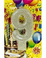 Свеча цифра 9 (Серебро)