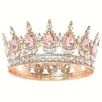 Корона золотая с нежно-розовыми камнями
