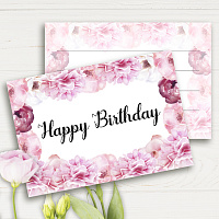 День Рождения|Happy Birthday|Открытка мини Happy birthday пионы