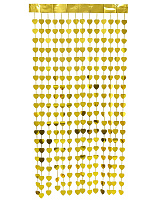 Штора из фольги сердца (золотые) 2х1м