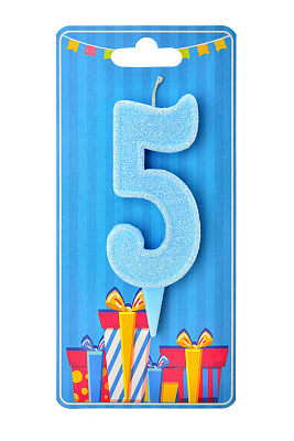 Свічка цифра 5 (блакитна)