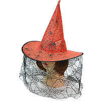 Товары для праздника|Карнавальные шляпы|Шляпа ведьмы|Шляпа ведьмы с вуалью (красная)