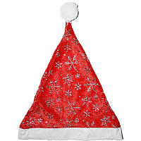 Праздники|Новогодние головные уборы|Шляпы и шапки|Шапка Деда Мороза красная снежинки