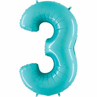 Повітряні кульки|Цифры|Сині та Блакитні|Куля цифра 3 фольгована пастель 90см люкс (Бірюзов