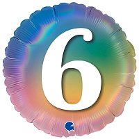 Куля фольгована 46см Омбре веселка цифра 6 Куля фольгована 46см Омбре веселка цифра 6