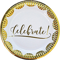 Тематические вечеринки|Девичник|Сервировка стола|Тарелки Celebrate (бело-золотые) 10
