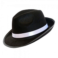Товары для праздника|Карнавальные шляпы|Котелки и цилиндры|Шляпа Джентельмен черная с белой лентой