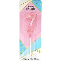 Свеча цифра грани на пике 7 (розовая)