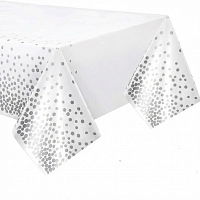 Скатертина Конфетті біло-срібна 137х183