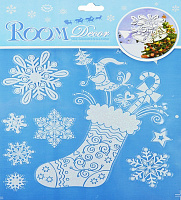 Праздники|Новогодние украшения|Новогодние трафареты|Наклейка Носок со снежинками