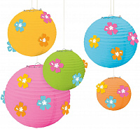 День Рождения|Цветочный День Рождения|Подвесные круглые фонарики Гибискус 5 шт