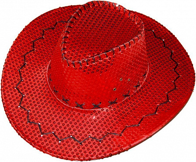 Шляпа ковбоя с полями блестки (красная)