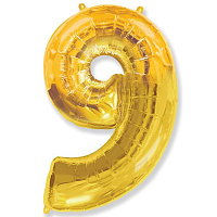 Повітряні кульки|Шары фольгированные|Цифри|Куля цифра 9 фольгована люкс 66 см (золото)
